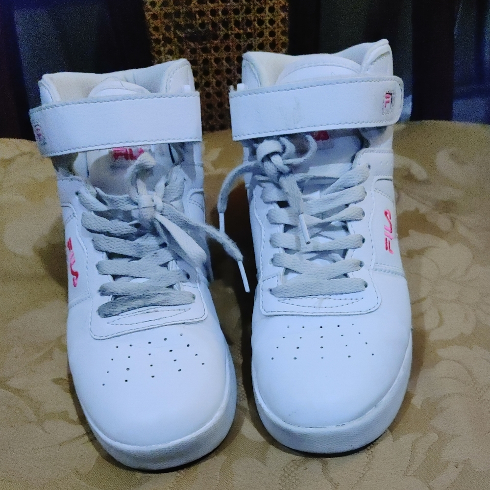 Kids Fila hightops white with rainbow stripe - Picture 3 of 5